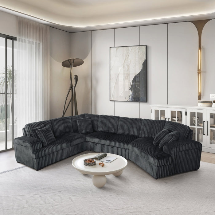 Milton 8240 Dark Gray Right Hand Facing Cuddler Sectional w/ Pull Out & Storage