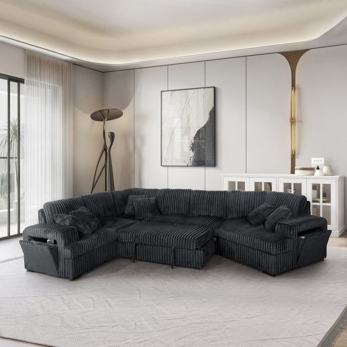 Milton 8240 Dark Gray Right Hand Facing Cuddler Sectional w/ Pull Out & Storage