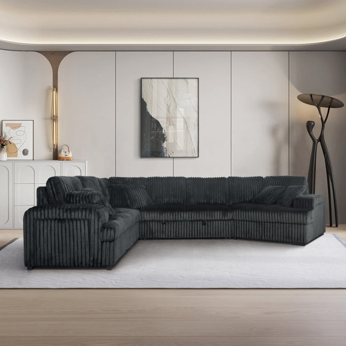 Milton 8240 Dark Gray Right Hand Facing Cuddler Sectional w/ Pull Out & Storage