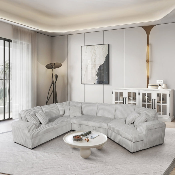 Milton 8242 Light Silver Right Hand Facing Cuddler Sectional w/ Pull Out & Storage