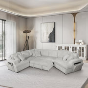 Milton 8242 Light Silver Right Hand Facing Cuddler Sectional w/ Pull Out & Storage