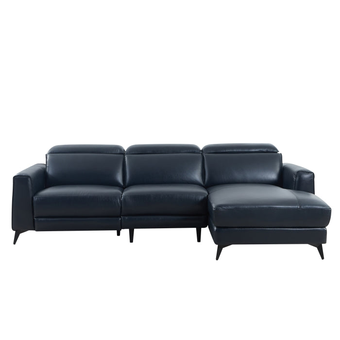 Milton 8290 Midnight Blue RHF Leather Sofa Chaise w/ LHF Reclining Seat