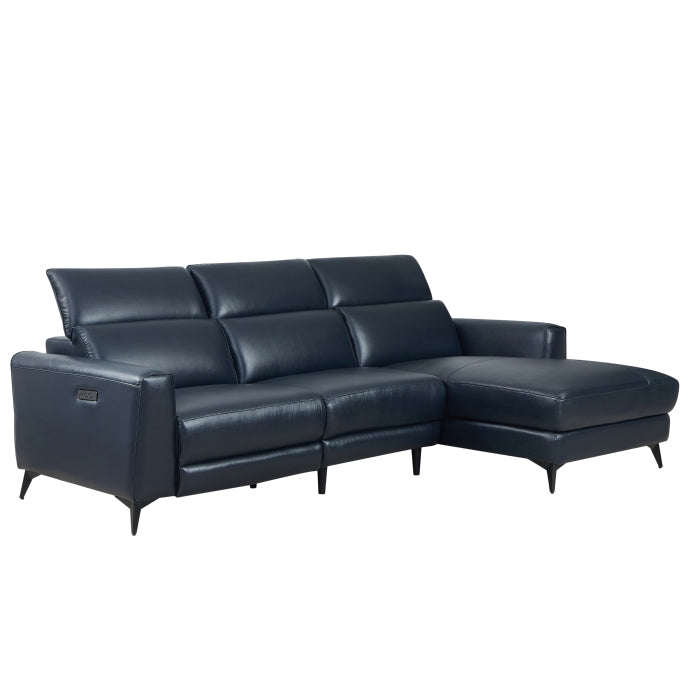Milton 8290 Midnight Blue RHF Leather Sofa Chaise w/ LHF Reclining Seat