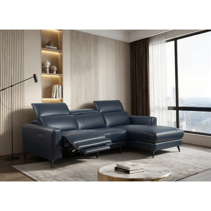 Milton 8290 Midnight Blue RHF Leather Sofa Chaise w/ LHF Reclining Seat