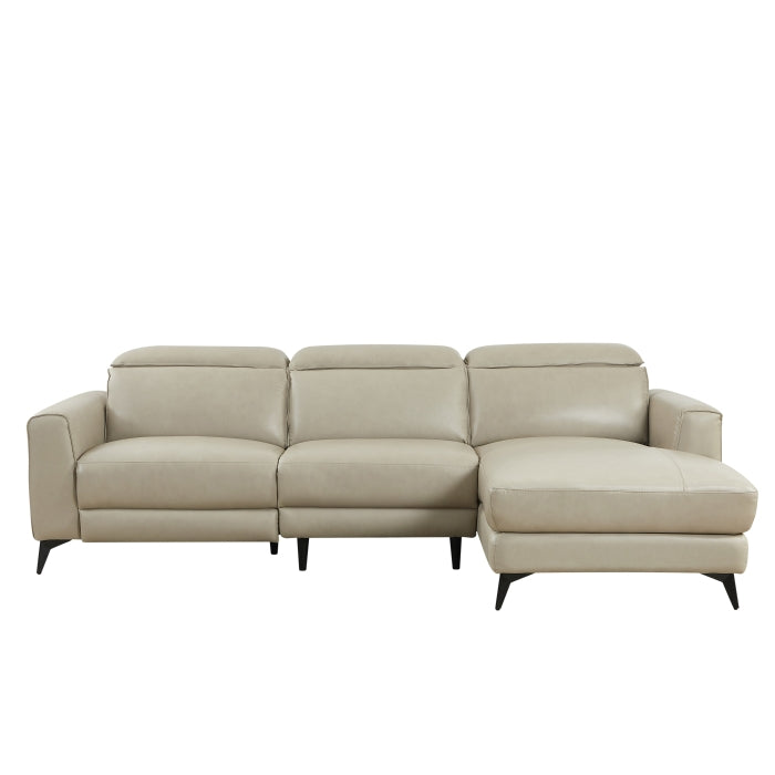 Milton 8291 Cream RHF Leather Sofa Chaise w/ LHF Reclining Seat