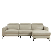 Milton 8291 Cream RHF Leather Sofa Chaise w/ LHF Reclining Seat