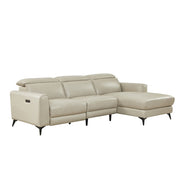 Milton 8291 Cream RHF Leather Sofa Chaise w/ LHF Reclining Seat