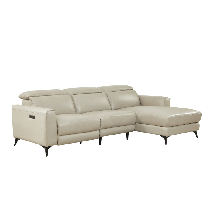 Milton 8291 Cream RHF Leather Sofa Chaise w/ LHF Reclining Seat