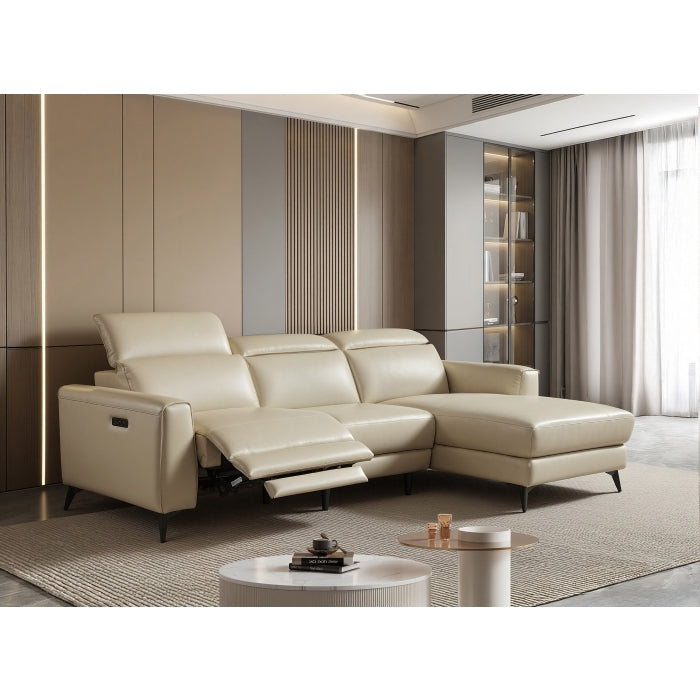 Milton 8291 Cream RHF Leather Sofa Chaise w/ LHF Reclining Seat