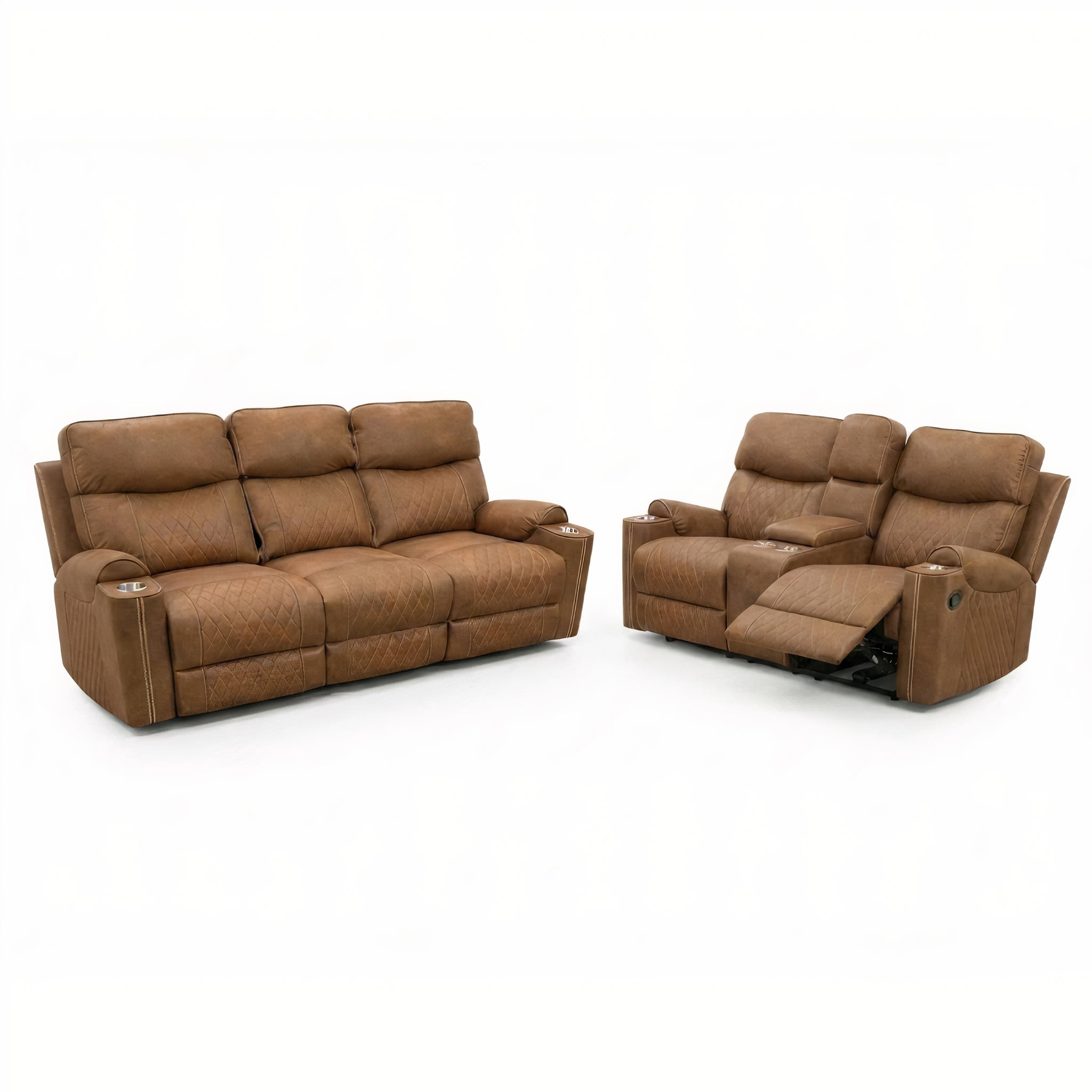 Milton 8307 Brown High Performance Fabric Manual Recliner Sofa & Rocking Love Set