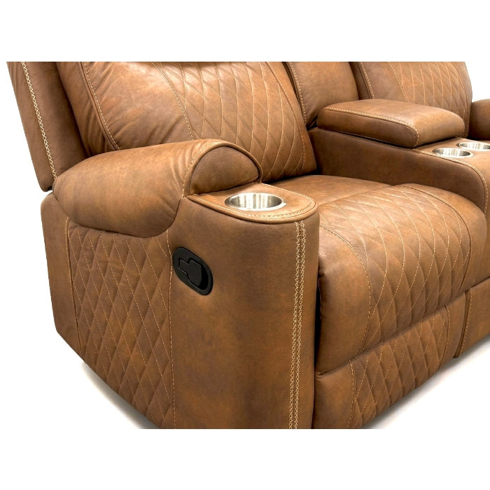Milton 8307-LOVE Brown High Performance Manual Rocking Loveseat w/ Console