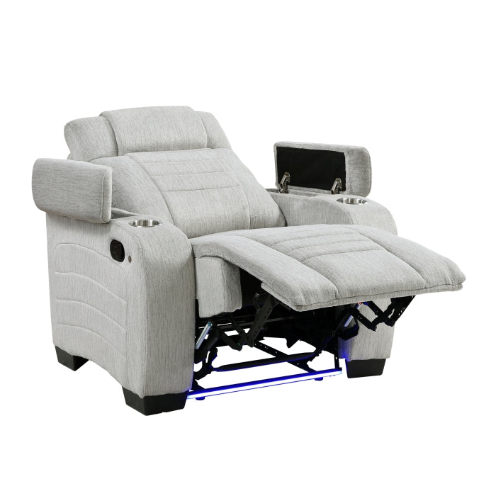 Homelegance 8455GRY-1 Ronan Reclining Chair w/ Storage & LED