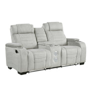 Homelegance 8455GRY-2 Ronan Double Reclining Love Seat w/ Console, Wireless Speakers, Storage Arms, Cup Holders & LED