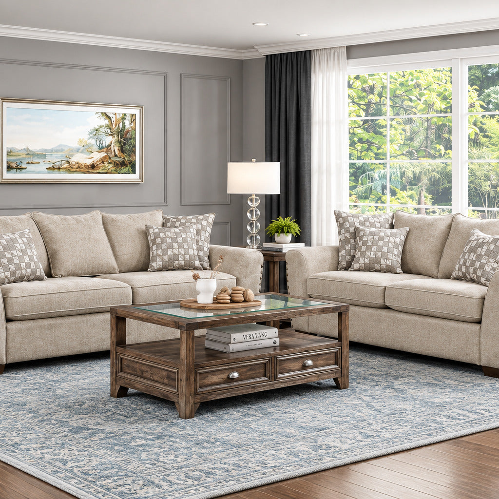 Homelegance 8579SS 2/3 Silverthorne Sesame Sofa Loveseat Set