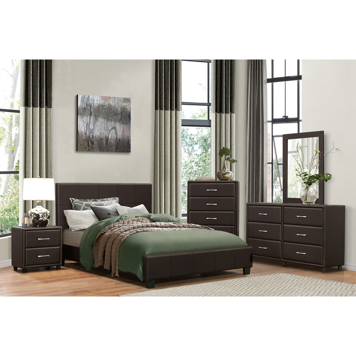 Homelegance 2220FDBR-1 Lorenzi Dark Brown Full Upholstered Faux Leather Platform Bed
