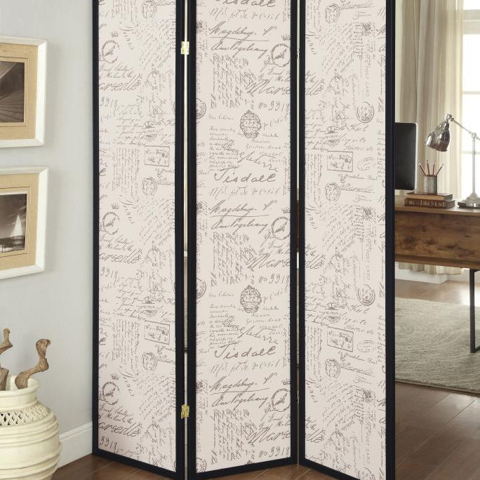 Coaster 900074 Felice French Script 3-Panel Room Divider Folding Screen