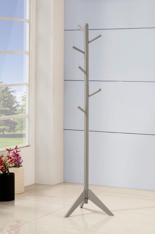 Coaster 900632 Devlin 6 Hook Freestanding Wood Coat Rack Hat Hanger Grey
