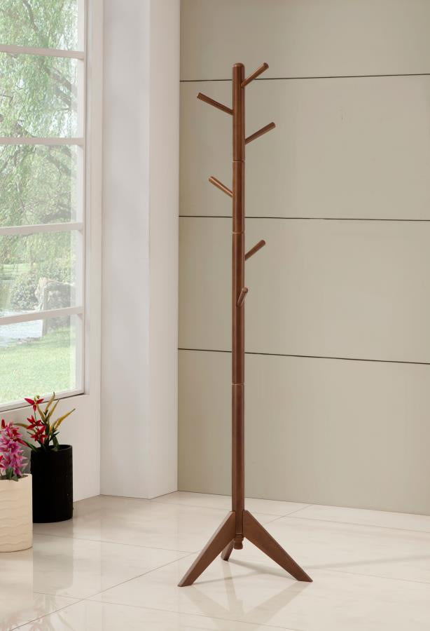 Coaster 900633 Devlin 6 Hook Freestanding Wood Coat Rack Hat Hanger Walnut