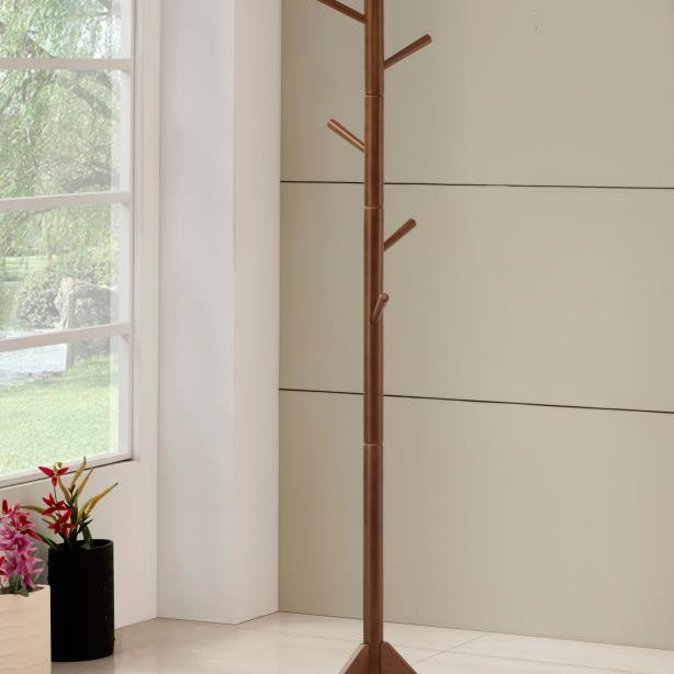 Coaster 900633 Devlin 6 Hook Freestanding Wood Coat Rack Hat Hanger Walnut