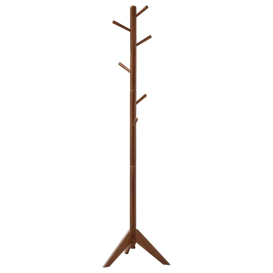 Coaster 900633 Devlin 6 Hook Freestanding Wood Coat Rack Hat Hanger Walnut