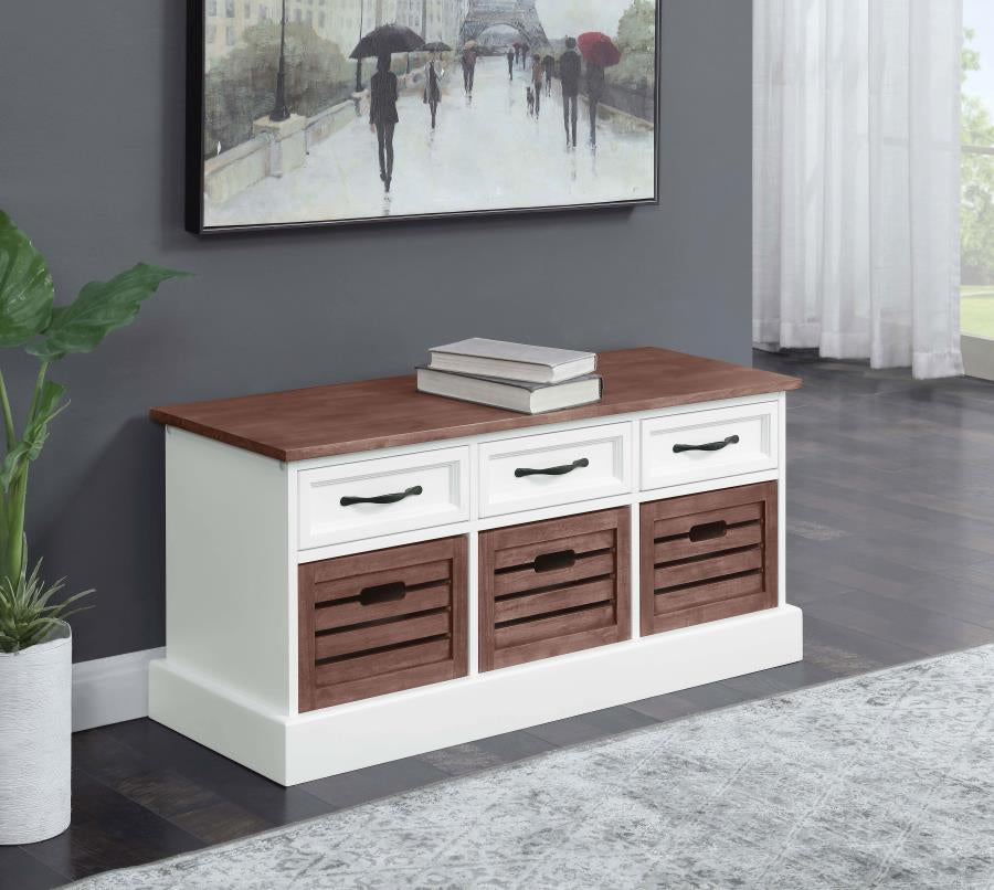 Coaster 911196 Alma 3-drawer Storage Bench / Shoe Rack Weathered Brown and White