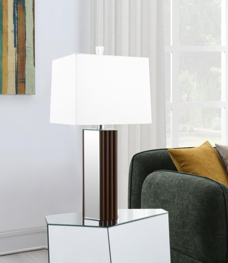 Coaster 920177 Elena Brown 30-inch Square Tapered Mirrored Table Lamp