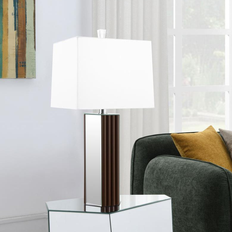 Coaster 920177 Elena Brown 30-inch Square Tapered Mirrored Table Lamp