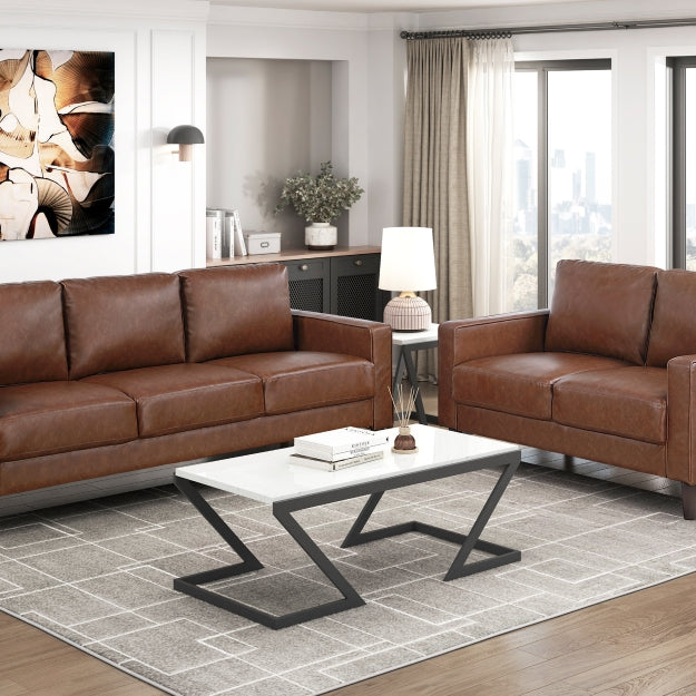 Homelegance 9203CHC-3 / 2 Malcolm Chocolate Faux Leather Sofa Loveseat Set