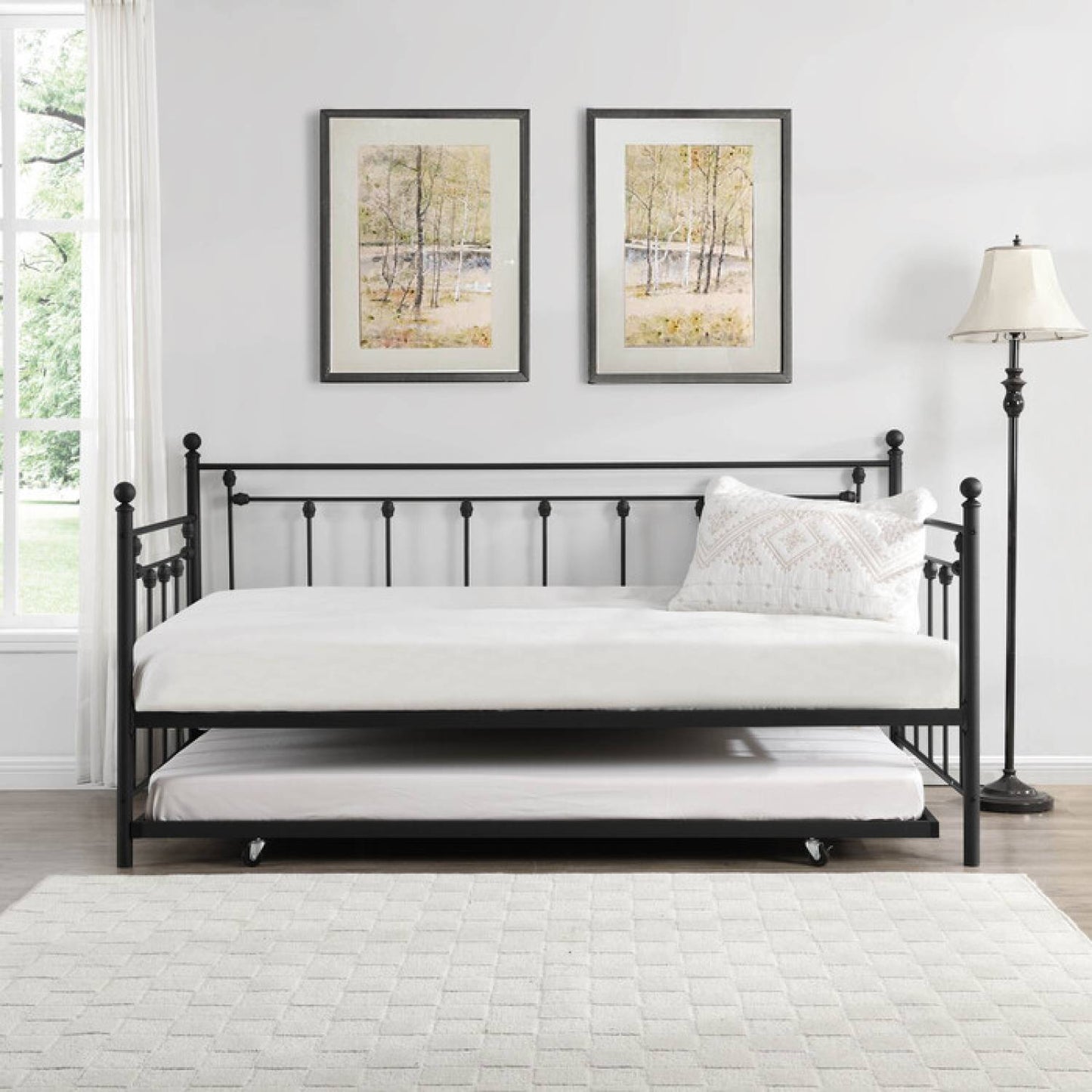 Milton 7620 Victorian Style Black Metal Day Bed w/ Twin Trundle