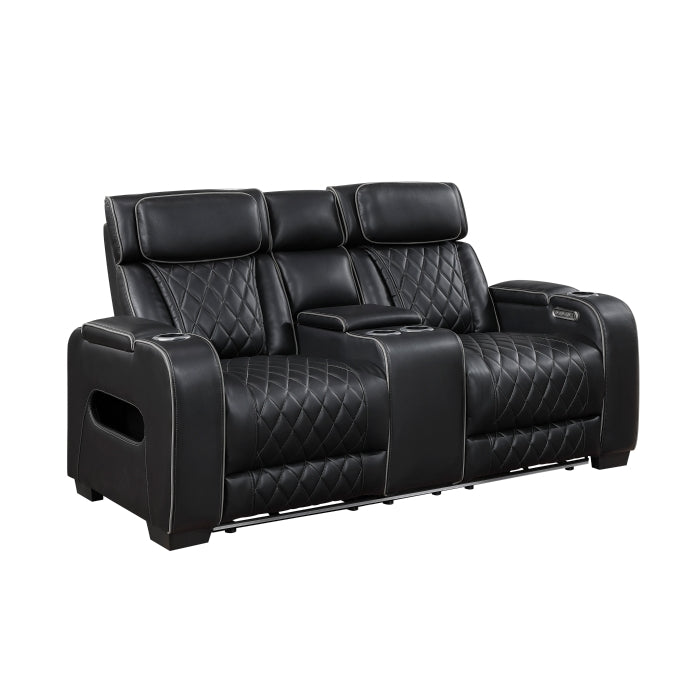 Homelegance 9516BLK-2PWH Fairway Black Power Double Reclining Love Seat with Center Console