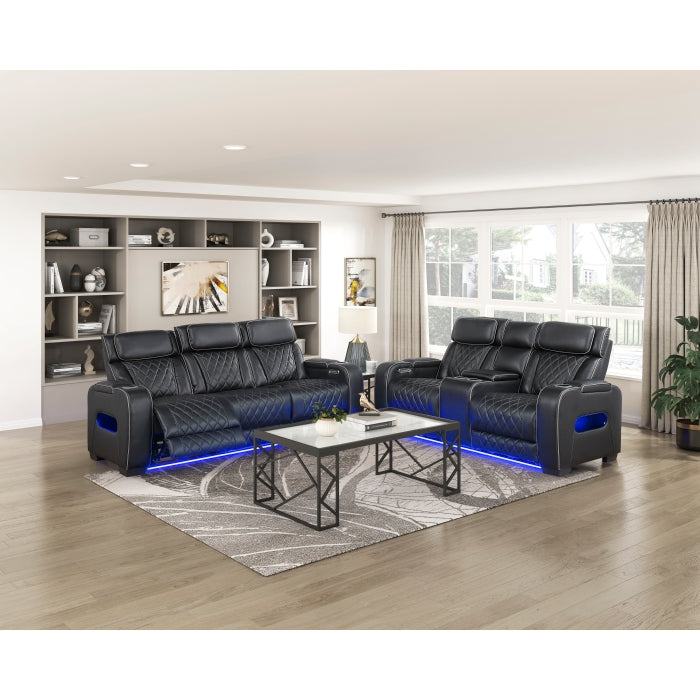 Homelegance 9516BLK-2PWH Fairway Black Power Double Reclining Love Seat with Center Console