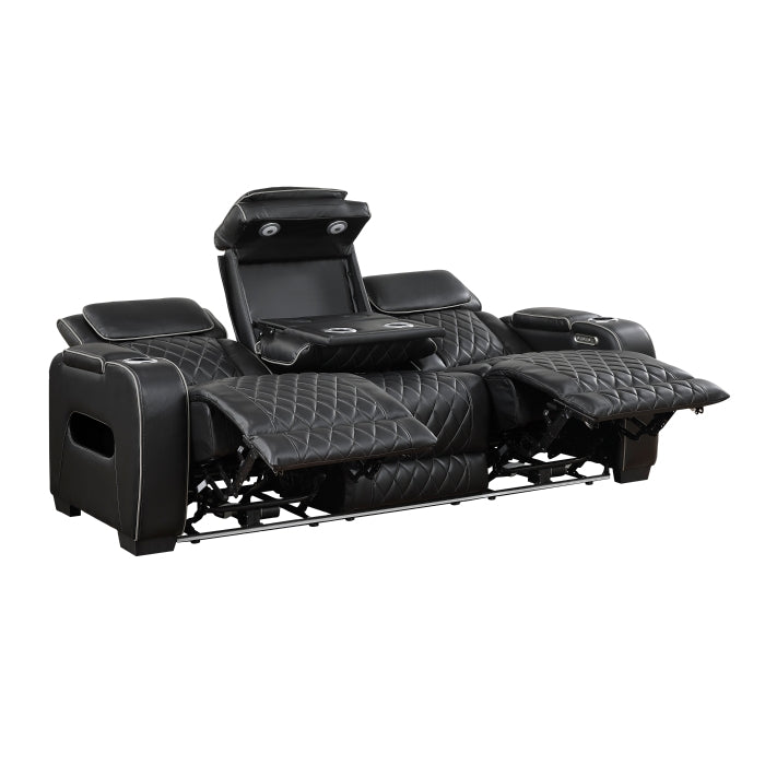 Homelegance 9516BLK-3PWH Fairway Black Power Double Reclining Sofa with Center Drop Down