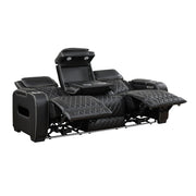 Homelegance 9516BLK-3PWH Fairway Black Power Double Reclining Sofa with Center Drop Down