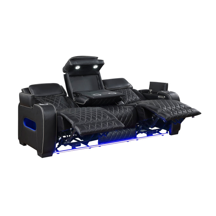 Homelegance 9516BLK-3PWH Fairway Black Power Double Reclining Sofa with Center Drop Down