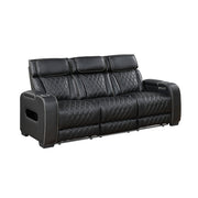 Homelegance 9516BLK-3PWH Fairway Black Power Double Reclining Sofa with Center Drop Down