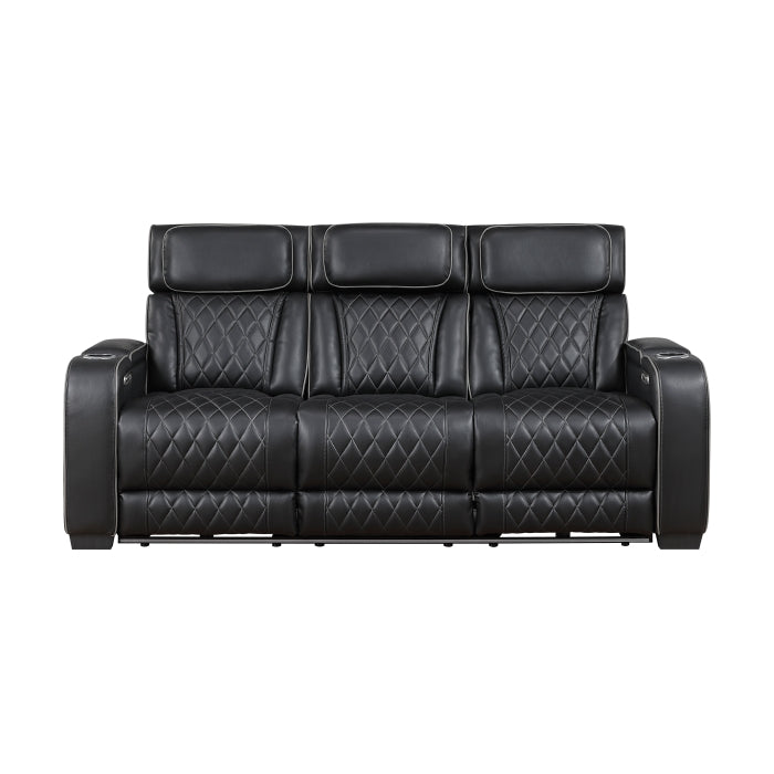 Homelegance 9516BLK-3PWH Fairway Black Power Double Reclining Sofa with Center Drop Down