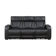 Homelegance 9516BLK-3PWH Fairway Black Power Double Reclining Sofa with Center Drop Down