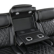 Homelegance 9516BLK-3PWH Fairway Black Power Double Reclining Sofa with Center Drop Down
