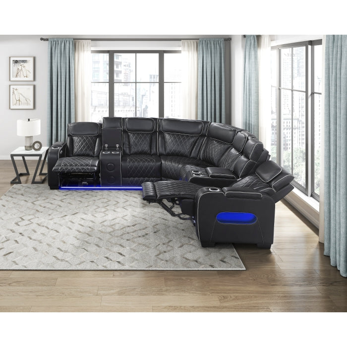 Homelegance 9516BLKS*32LCN2RCNPWH Fairway Black 3-Piece Power Reclining Sectional with Consoles