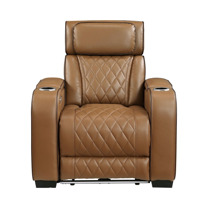 Homelegance 9516BRW-1PWH Fairway Brown Power Reclining Chair w/ Power Headrest