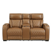 Homelegance 9516BRW-2PWH Fairway Brown Power Double Reclining Love Seat with Center Console