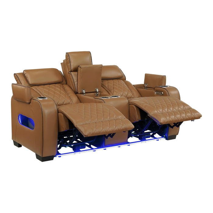Homelegance 9516BRW-2PWH Fairway Brown Power Double Reclining Love Seat with Center Console
