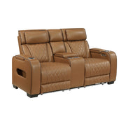 Homelegance 9516BRW-2PWH Fairway Brown Power Double Reclining Love Seat with Center Console