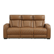 Homelegance 9516BRW-3PWH Fairway Brown Power Double Reclining Sofa with Center Drop-Down Cup Holders