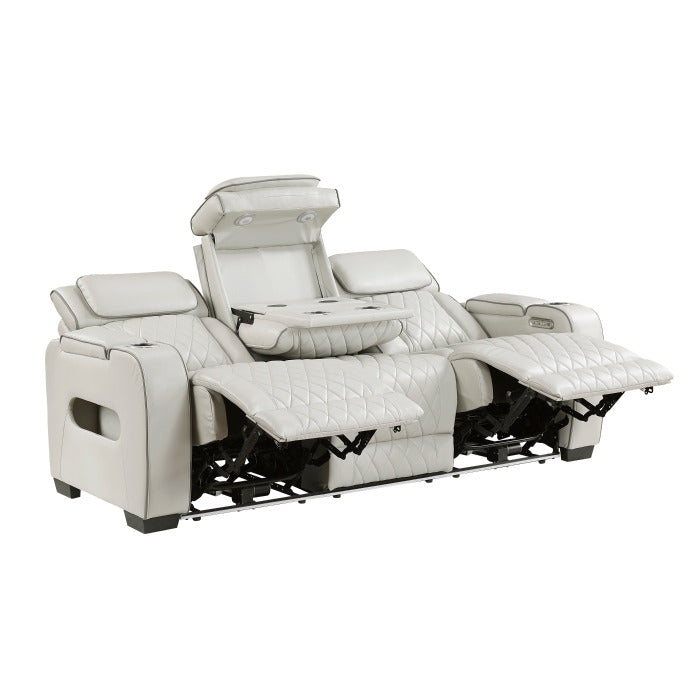 Homelegance 9516TPE-3PWH Fairway White Power Double Reclining Sofa with Center Drop Down