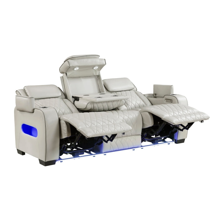 Homelegance 9516TPE-3PWH Fairway White Power Double Reclining Sofa with Center Drop Down