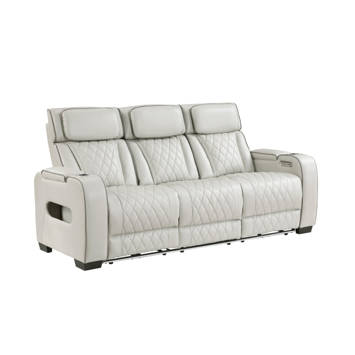 Homelegance 9516TPE-3PWH Fairway White Power Double Reclining Sofa with Center Drop Down