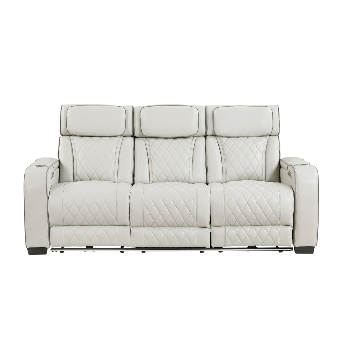 Homelegance 9516TPE-3PWH Fairway White Power Double Reclining Sofa with Center Drop Down