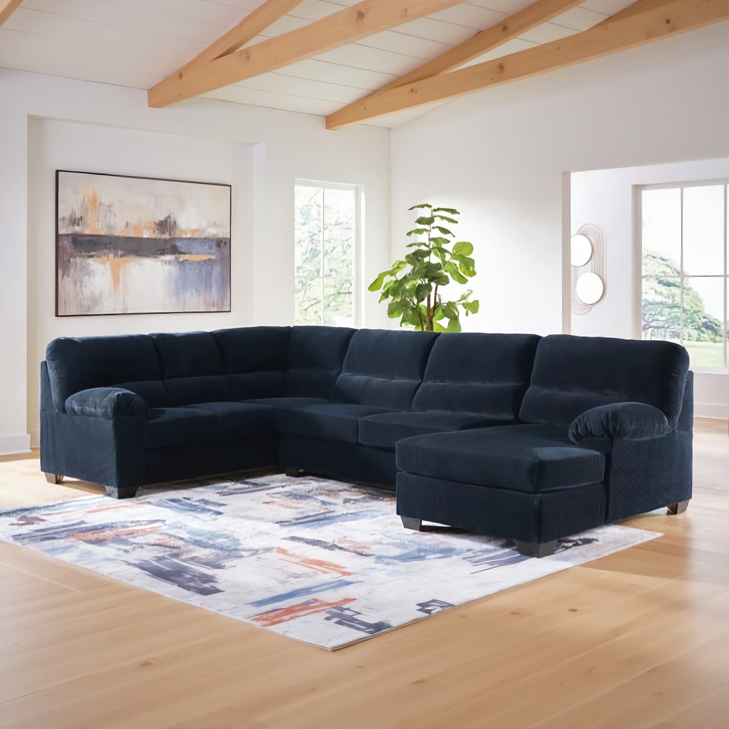 Ashley 24205S2 SimpleJoy Navy 3 Piece Sectional with Chaise