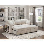 Homelegance 9630BE*22LRC Pompano Beige Pull Out Sofa Chaise w/ Right Side Facing Chaise & Side Shelf Storage